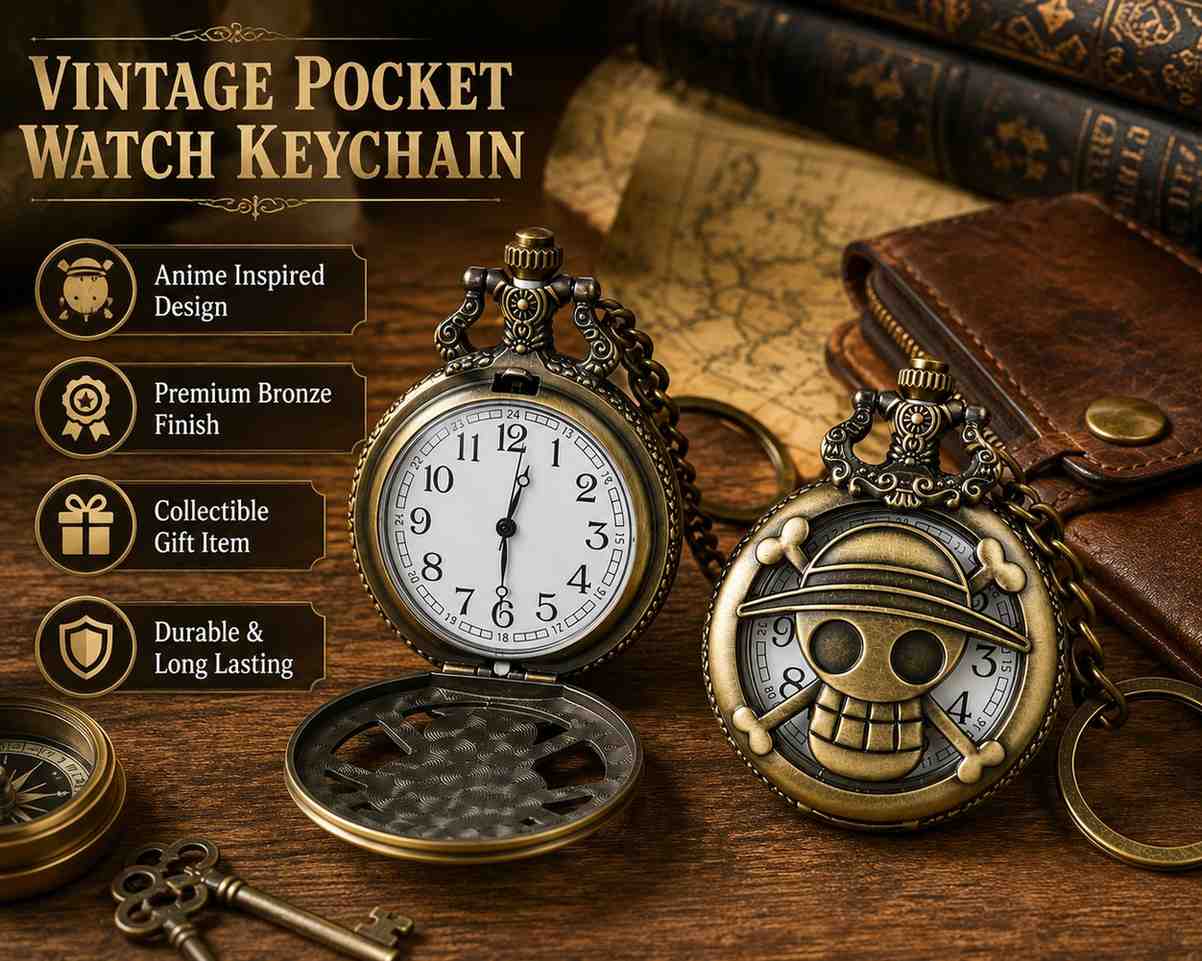 Anime Inspired Vintage Pocket Watch Keychain | Antique Bronze Collectible Gift