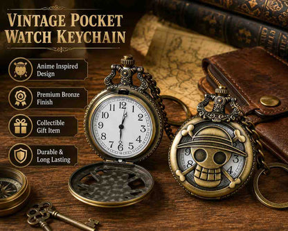 Anime Inspired Vintage Pocket Watch Keychain | Antique Bronze Collectible Gift