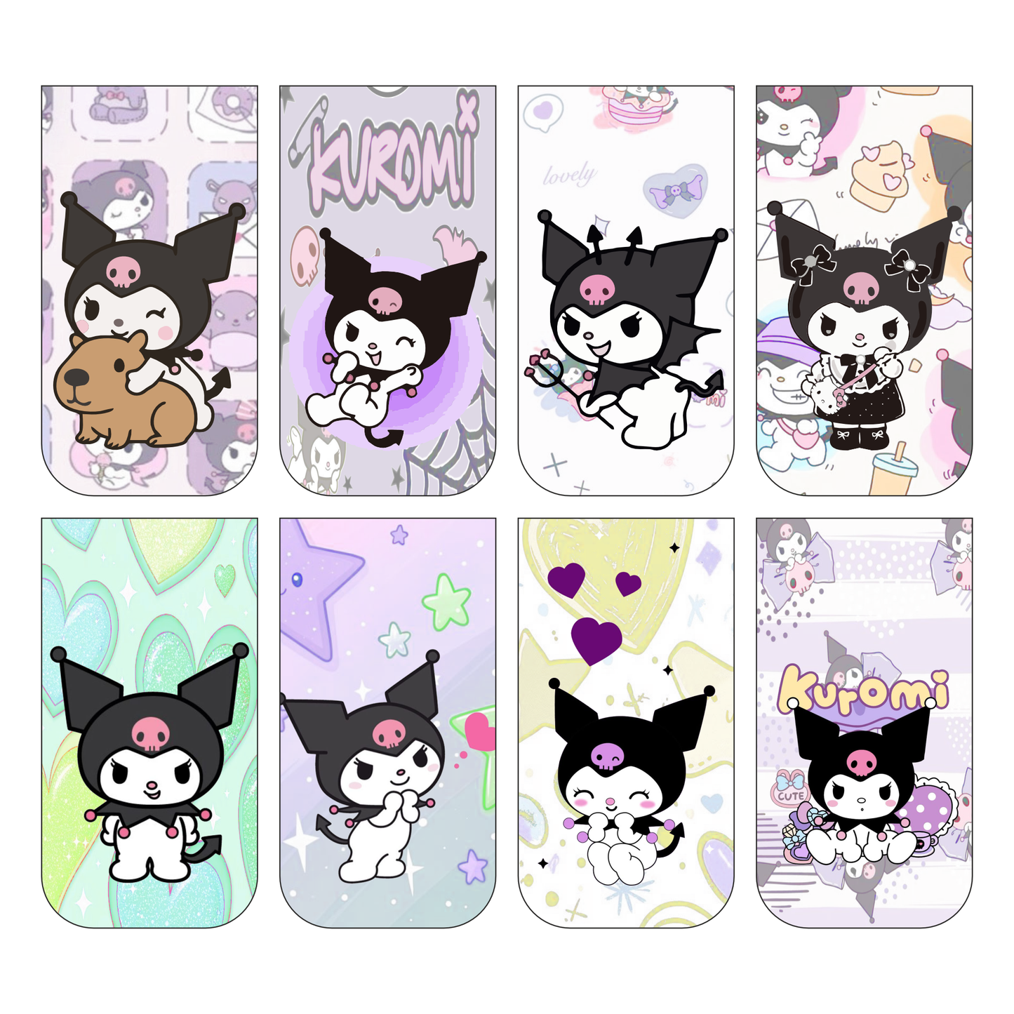 Kuromi Bookmark Set of 10-8 Magnetic Bookmarks + 2 Paper Bookmarks for Book Lovers, (11 x 2.9 cm)