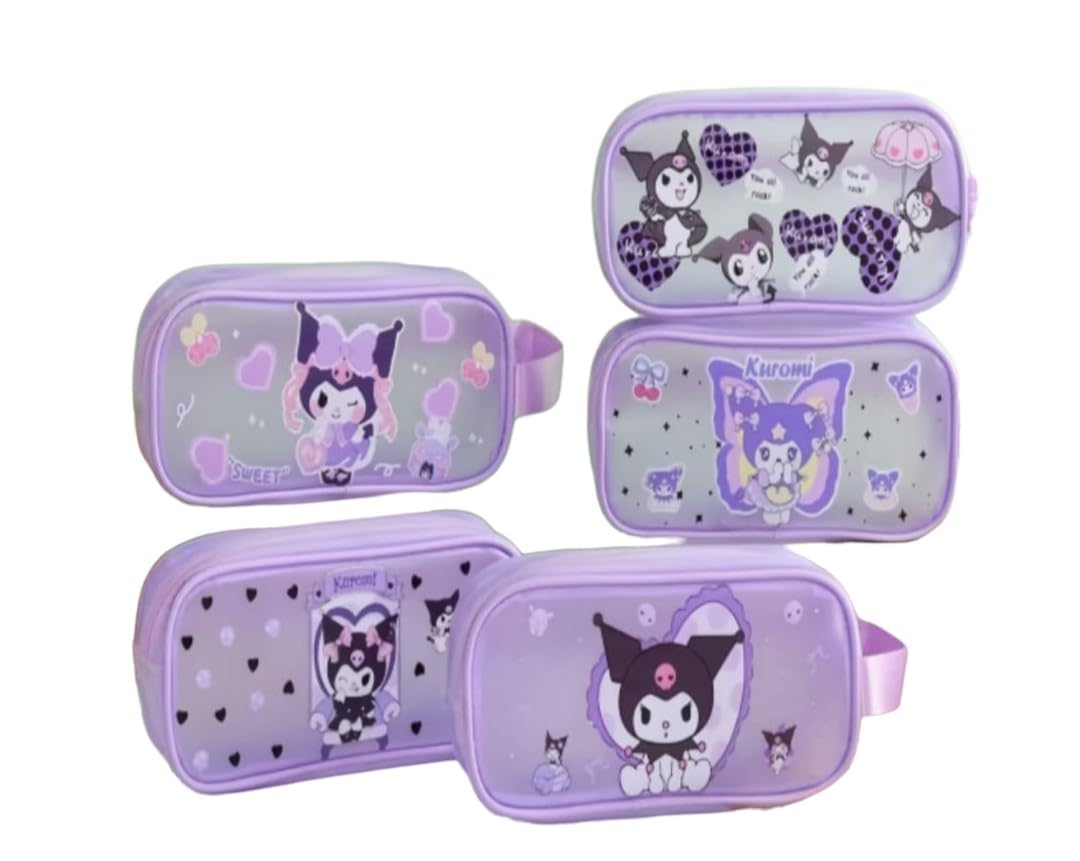 Kuromi Pencil Pouch- Cute Sanrio Anime Stationery Case- Pack of 1, Waterproof Stationery Pouch with Double Zipper for School, Girls & Kids (1 PC- Random Design) Size 22X8 cm