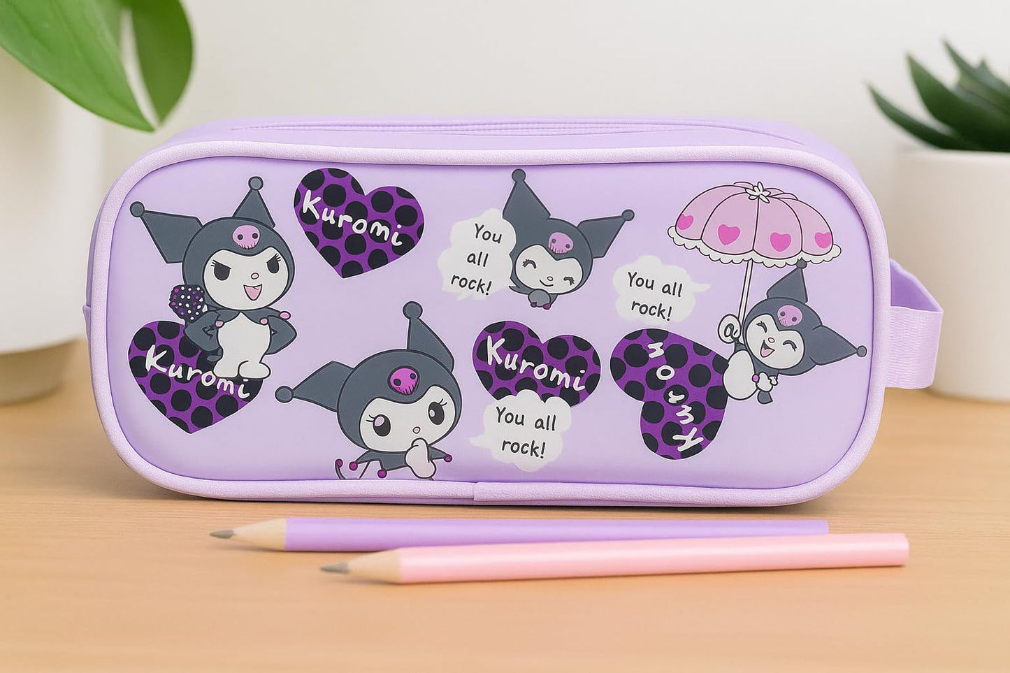 Kuromi Pencil Pouch- Cute Sanrio Anime Stationery Case- Pack of 1, Waterproof Stationery Pouch with Double Zipper for School, Girls & Kids (1 PC- Random Design) Size 22X8 cm