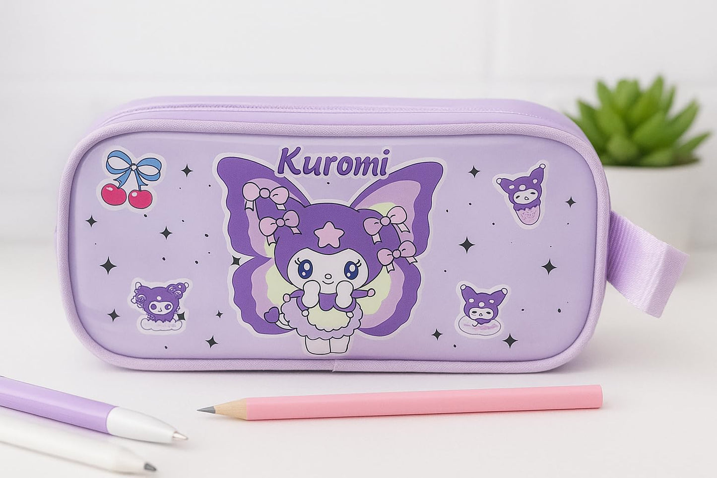 Kuromi Pencil Pouch- Cute Sanrio Anime Stationery Case- Pack of 1, Waterproof Stationery Pouch with Double Zipper for School, Girls & Kids (1 PC- Random Design) Size 22X8 cm