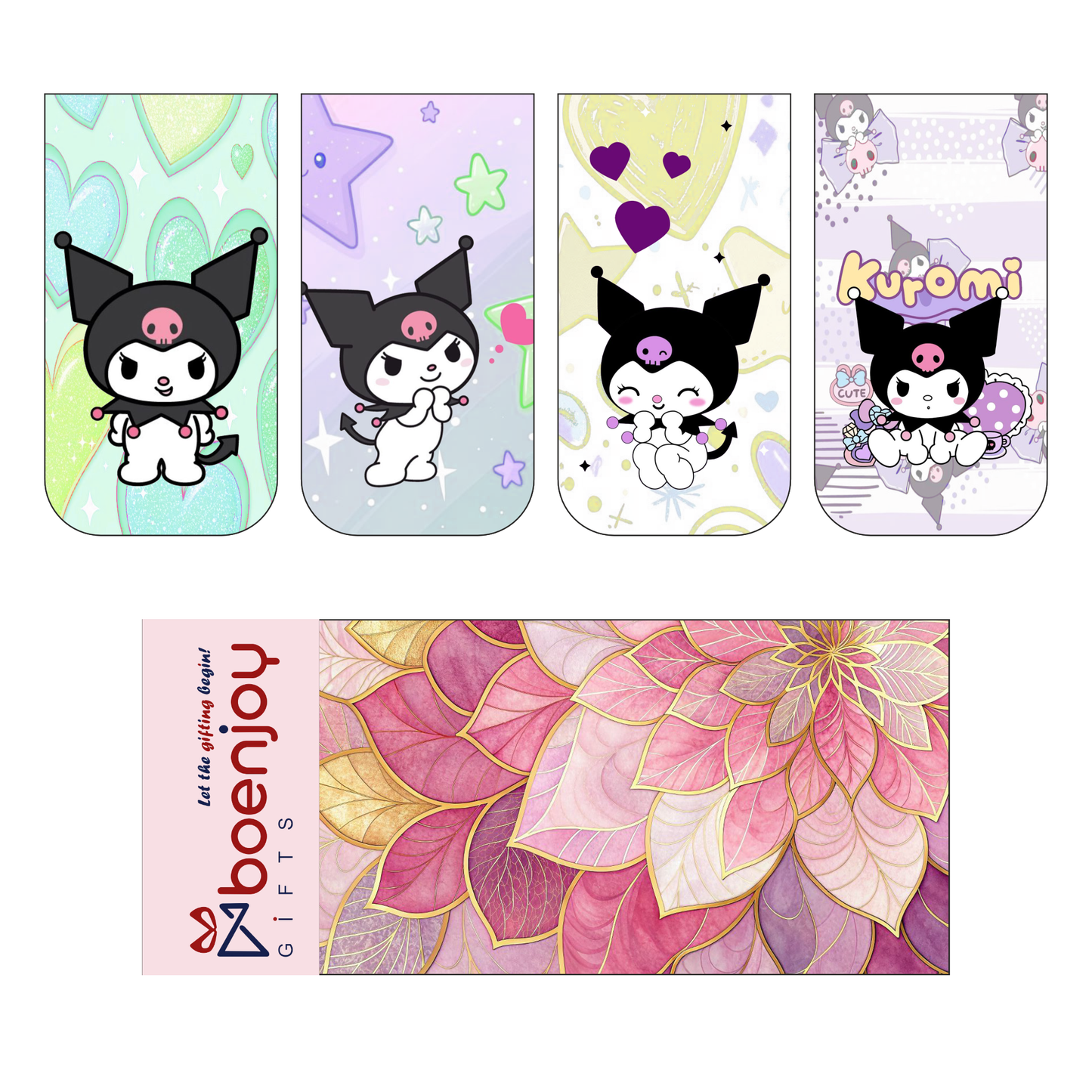 Kuromi Bookmark Set of 10-8 Magnetic Bookmarks + 2 Paper Bookmarks for Book Lovers, (11 x 2.9 cm)