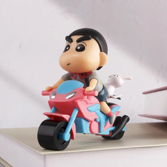Anime Shinchan Action Figure Toys PVC Toy on Motorcycle – Cute Action Figure with Shiro, 15 cm
