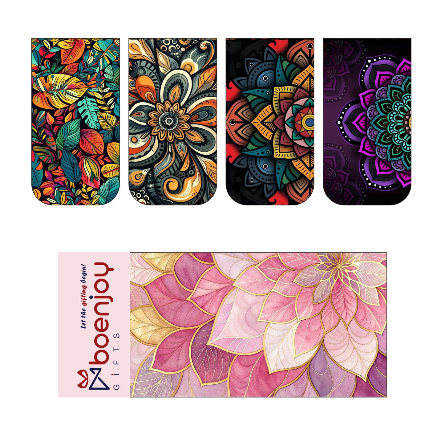 Mandala Bookmark Set of 10-8 Magnetic Bookmarks + 2 Paper Bookmarks for Book Lovers, (11 x 2.9 cm)