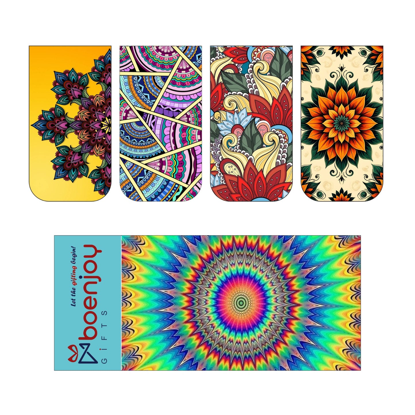 Mandala Bookmark Set of 10-8 Magnetic Bookmarks + 2 Paper Bookmarks for Book Lovers, (11 x 2.9 cm)