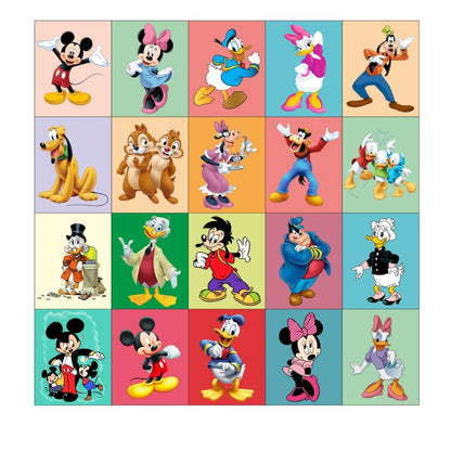 Mickey Mouse Fridge Magnets Set of 20 | Rectangular Character Magnets | Decorative Kitchen, Whiteboard, Locker Accessories | Strong Magnetic for Kids & Home Dcor (4x5 cm)
