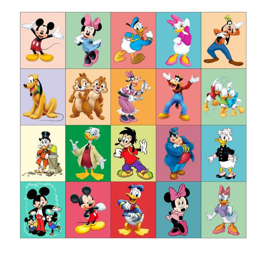 Mickey Mouse Fridge Magnets Set of 20 | Rectangular Character Magnets | Decorative Kitchen, Whiteboard, Locker Accessories | Strong Magnetic for Kids & Home Dcor (4x5 cm)