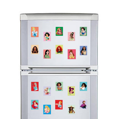 Princess Fridge Magnets Set of 20 | Rectangular Character Magnets | Decorative Kitchen, Whiteboard, Locker Accessories | Strong Magnetic for Kids & Home Dcor (4x5 cm)