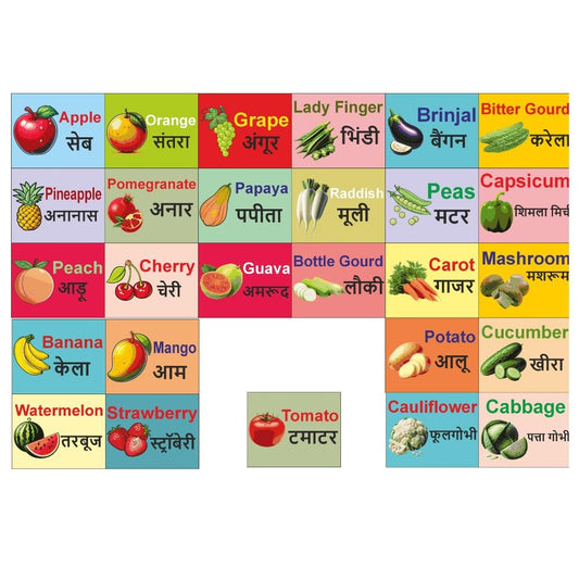 Fruits & Vegetables Educational Fridge Magnet for Kids | Bilingual Hindi-English Learning | Kitchen Refrigerator Magnet for Early Learning & Home Décor 4x5 cm