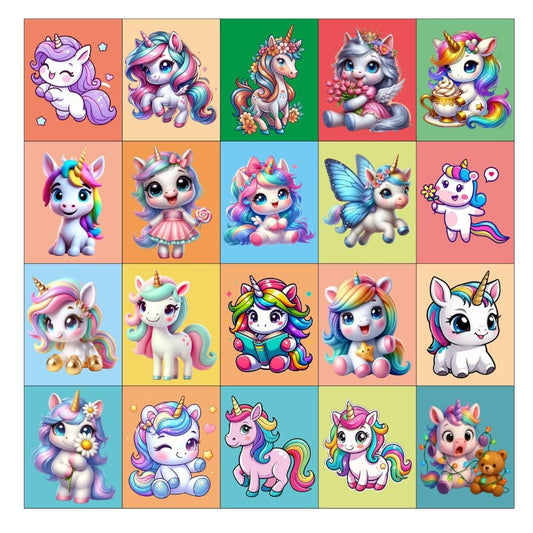 Cute Unicorn Fridge Magnets Set of 20 | Rectangular Character Magnets | Decorative Kitchen, Whiteboard, Locker Accessories | Strong Magnet for Kids & Home Dcor (4x5 cm)