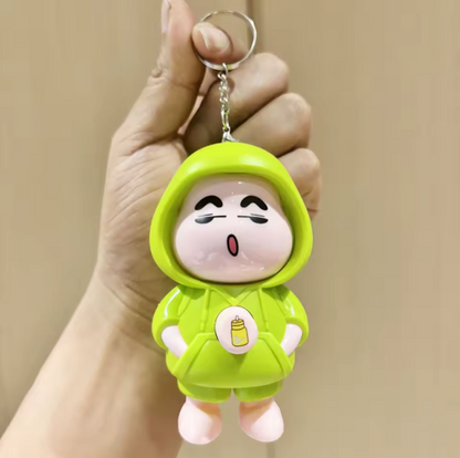 Cute Hoodie Baby Keychain Figurine – Winking & Angry Expressions | Collectible Toy & Bag Charm (Green, Purple, Yellow)