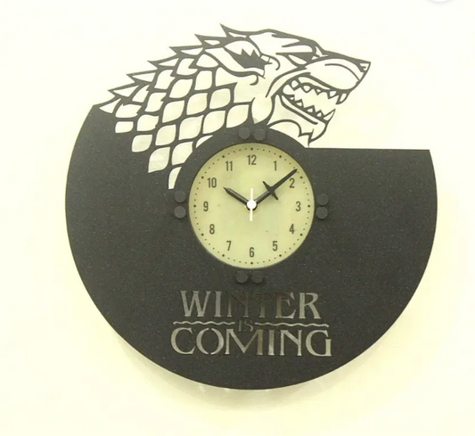 Wolf Sigil Inspired Wooden Wall Clock – 30 cm Fantasy Emblem Design with Backlight and Glass Cover