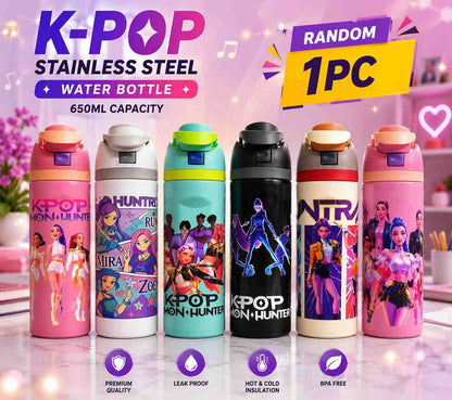 K Pop Demon Hunters Stainless Steel Water Bottle 650ML | Double Wall Vacuum Insulated | Leakproof Flip Lid | BPA Free | Random Design | 1 Pc