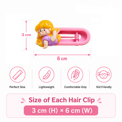 Cute Cartoon Character Hair Clip Set of 5 for Kids, Girls & Teens | Bunny, Angel, Black Hair Girl, Blonde Girl & Blue Hat Girl Snap Hair Clips
