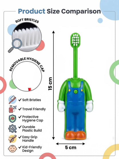 Mario Character Kids Toothbrush with Protective Cap | Soft Bristles Cartoon Travel Toothbrush | Portable Dental Brush for Kids