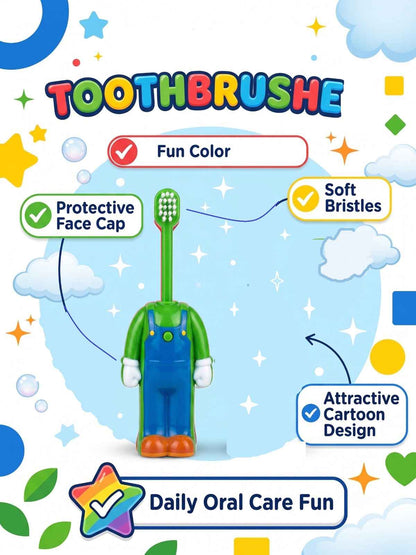 Mario Character Kids Toothbrush with Protective Cap | Soft Bristles Cartoon Travel Toothbrush | Portable Dental Brush for Kids