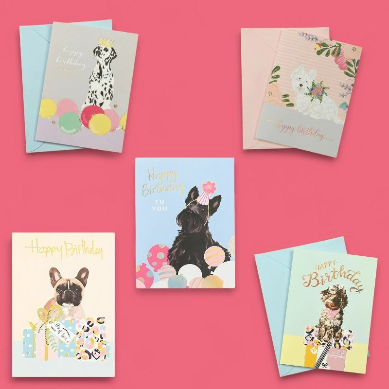 Adorable Dog Print Greeting Card - Assorted - Set Of 5