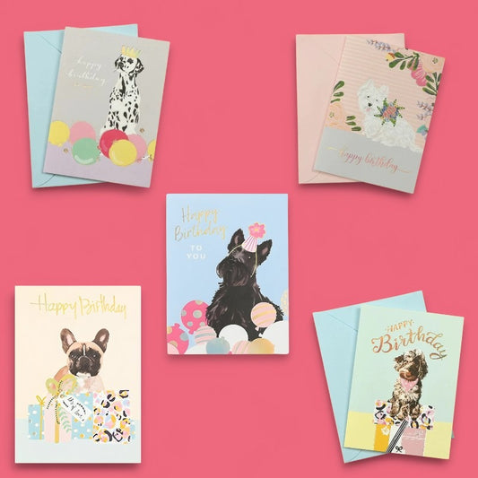 Adorable Dog Print Greeting Card - Assorted - Set Of 5