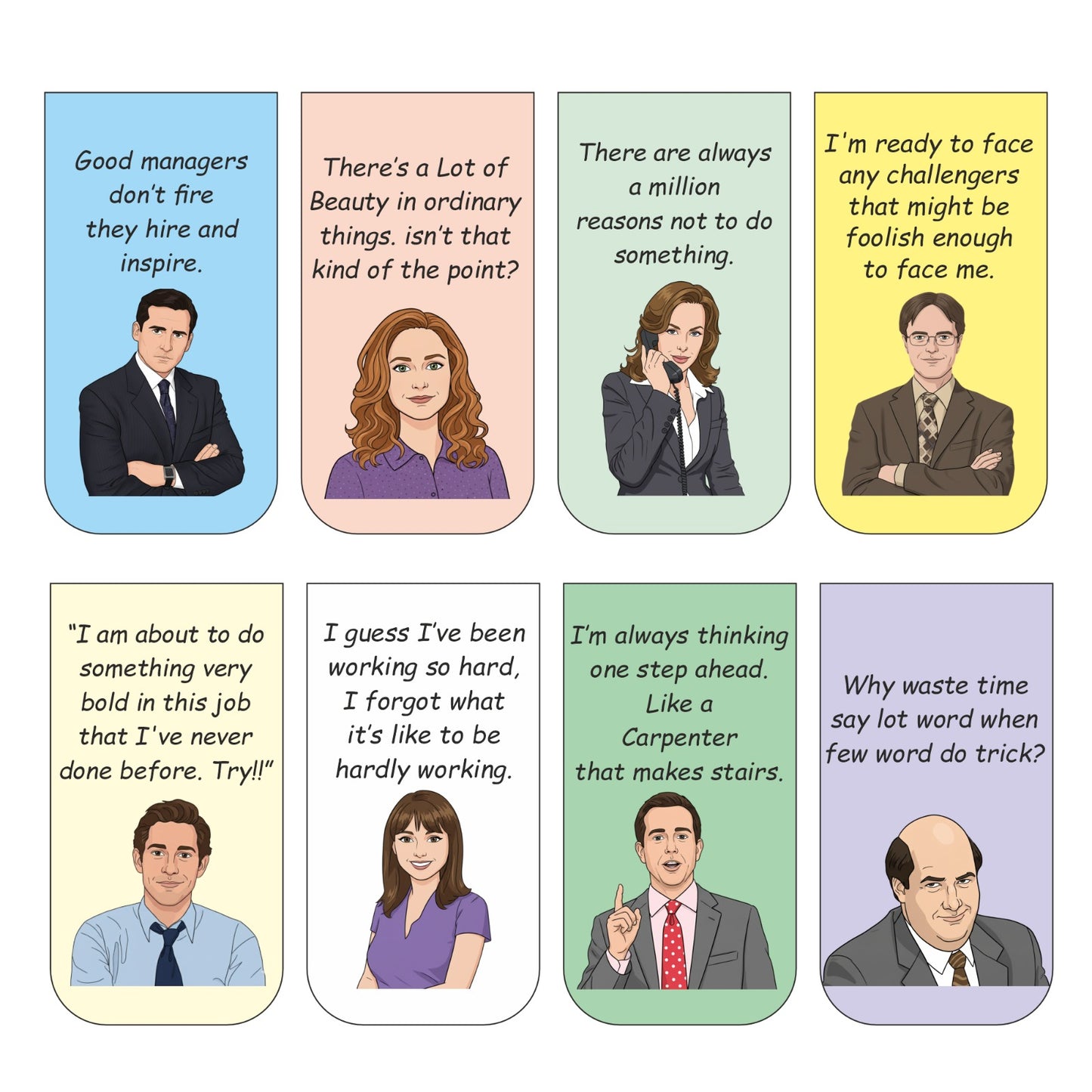 The Office Bookmark Set of 10-8 Magnetic Bookmarks + 2 Paper Bookmarks for Book Lovers, (11 x 2.9 cm)