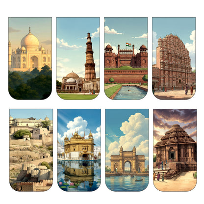 Indian Monuments Bookmark Set of 10-8 Magnetic Bookmarks + 2 Paper Bookmarks for Book Lovers, (11 x 2.9 cm)