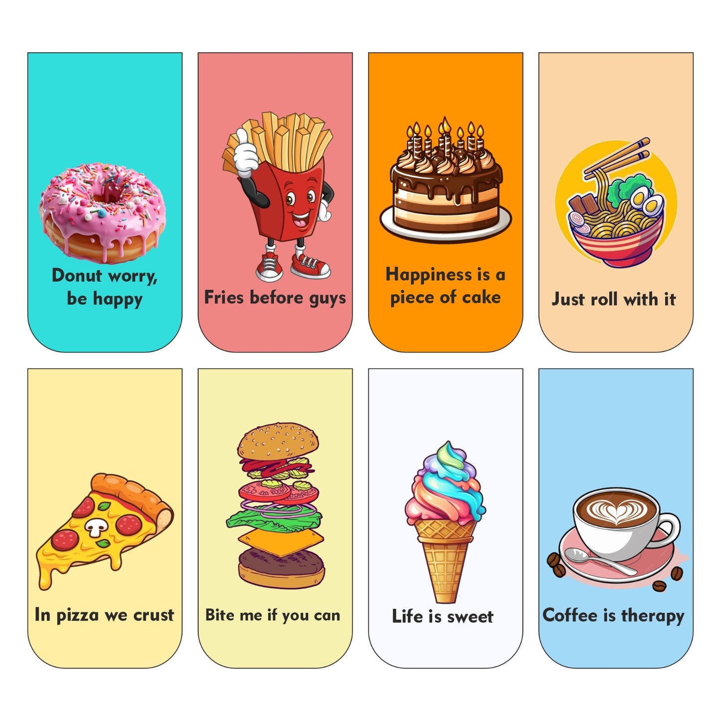 Food Desserts Bookmark Set of 10-8 Magnetic Bookmarks + 2 Paper Bookmarks for Book Lovers, (11 x 2.9 cm)