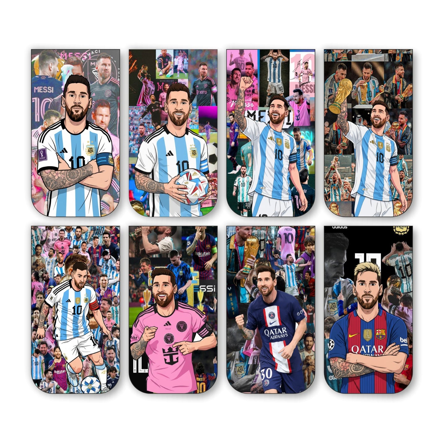 Lionel Messi Bookmark Set of 10-8 Magnetic Bookmarks + 2 Paper Bookmarks for Book Lovers, (11 x 2.9 cm)