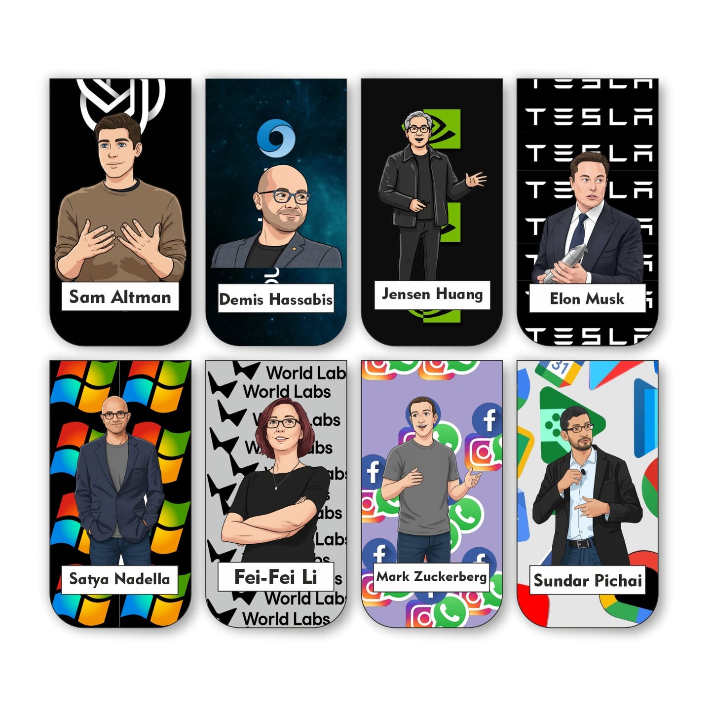 Tech Icon Bookmark Set of 10-8 Magnetic Bookmarks + 2 Paper Bookmarks for Book Lovers, (11 x 2.9 cm)