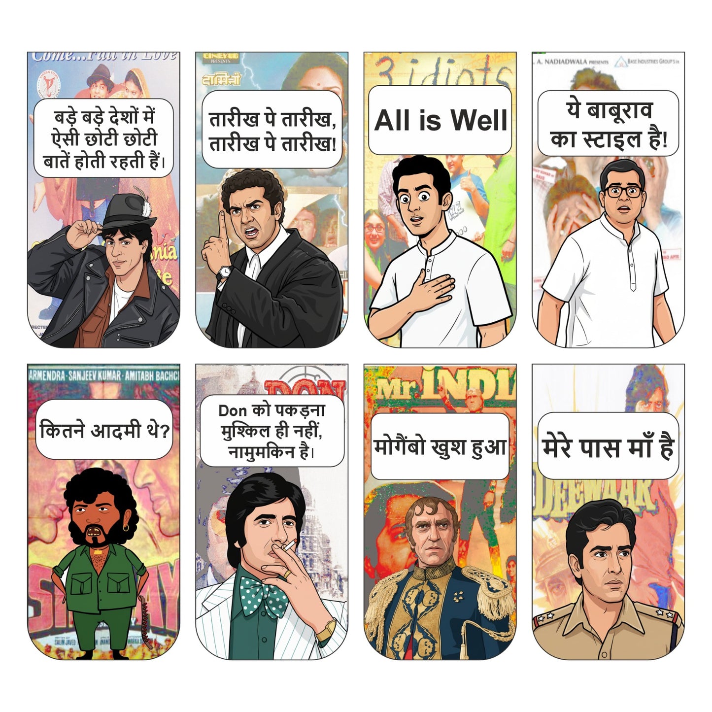 Bollywood Bookmark Set of 10-8 Magnetic Bookmarks + 2 Paper Bookmarks for Book Lovers, (11 x 2.9 cm)