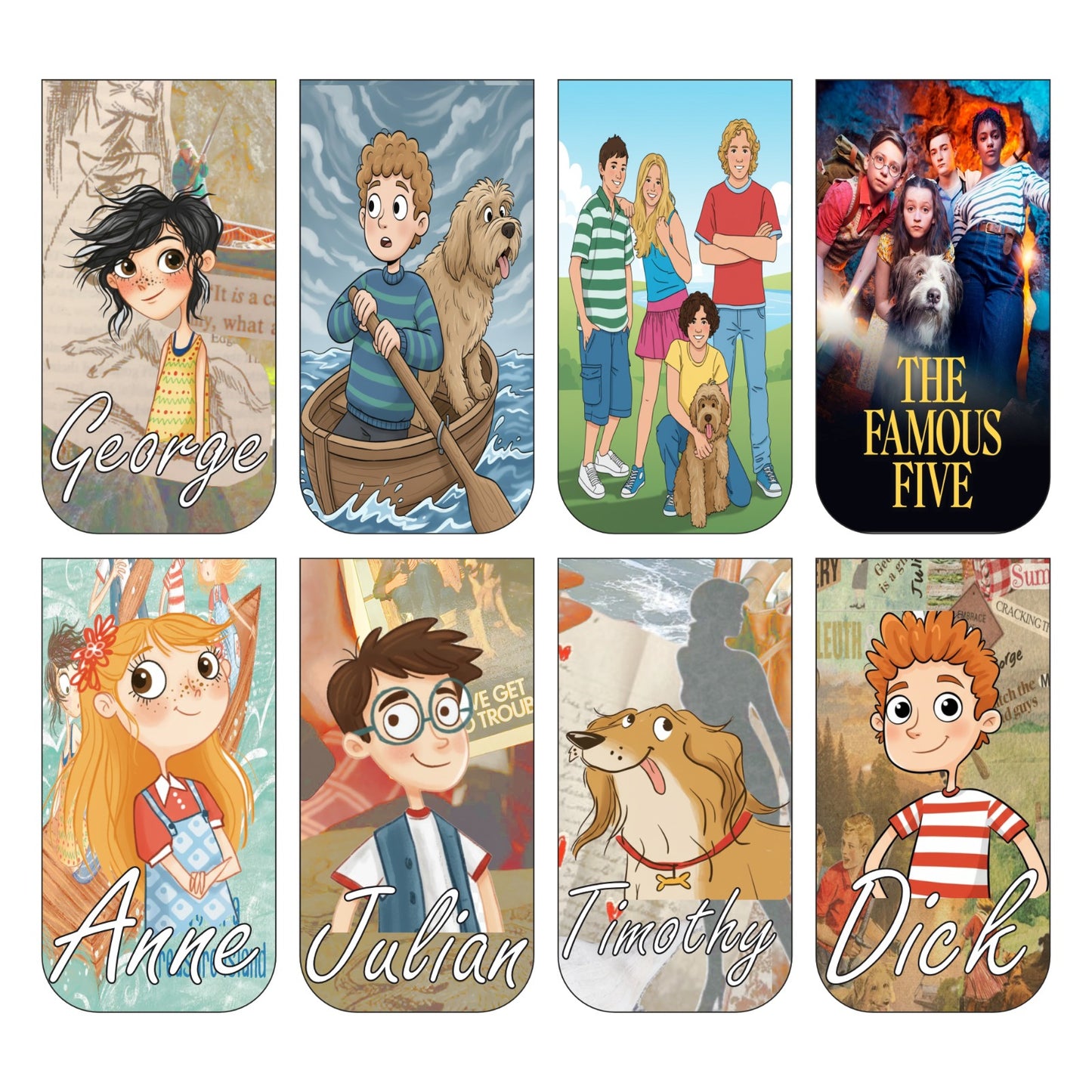 Famous Five Bookmark Set of 10-8 Magnetic Bookmarks + 2 Paper Bookmarks for Book Lovers, (11 x 2.9 cm)