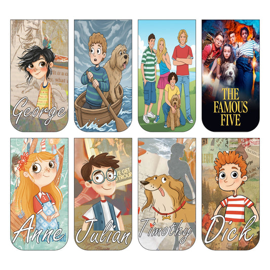 Famous Five Bookmark Set of 10-8 Magnetic Bookmarks + 2 Paper Bookmarks for Book Lovers, (11 x 2.9 cm)