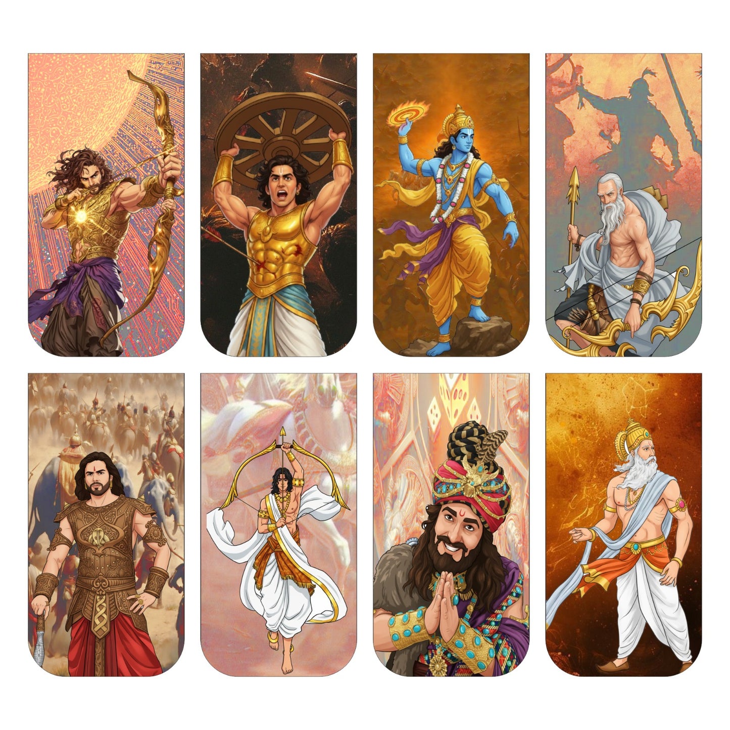 Mahabharat Bookmark Set of 10-8 Magnetic Bookmarks + 2 Paper Bookmarks for Book Lovers, (11 x 2.9 cm)