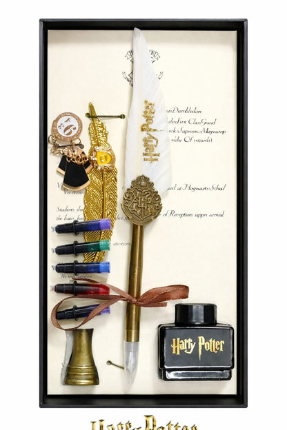 Harry Potter Feather Quill Pen Set with Ink Bottles, Vintage Calligraphy Dip Pen, Wizard Writing Gift Box for Fans