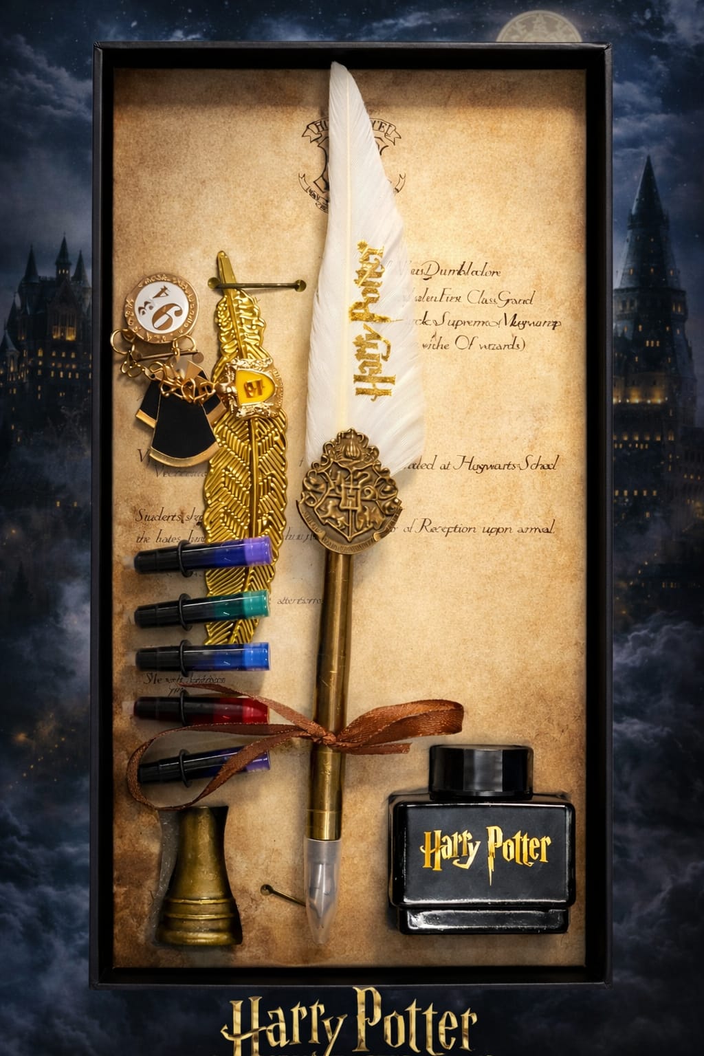 Harry Potter Feather Quill Pen Set with Ink Bottles, Vintage Calligraphy Dip Pen, Wizard Writing Gift Box for Fans