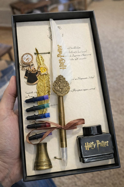 Harry Potter Feather Quill Pen Set with Ink Bottles, Vintage Calligraphy Dip Pen, Wizard Writing Gift Box for Fans