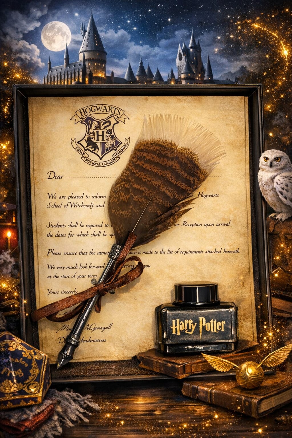 Harry Potter Inspired Quill Pen Set with Feather Dip Pen and Ink Bottle, Wizard Theme Gift