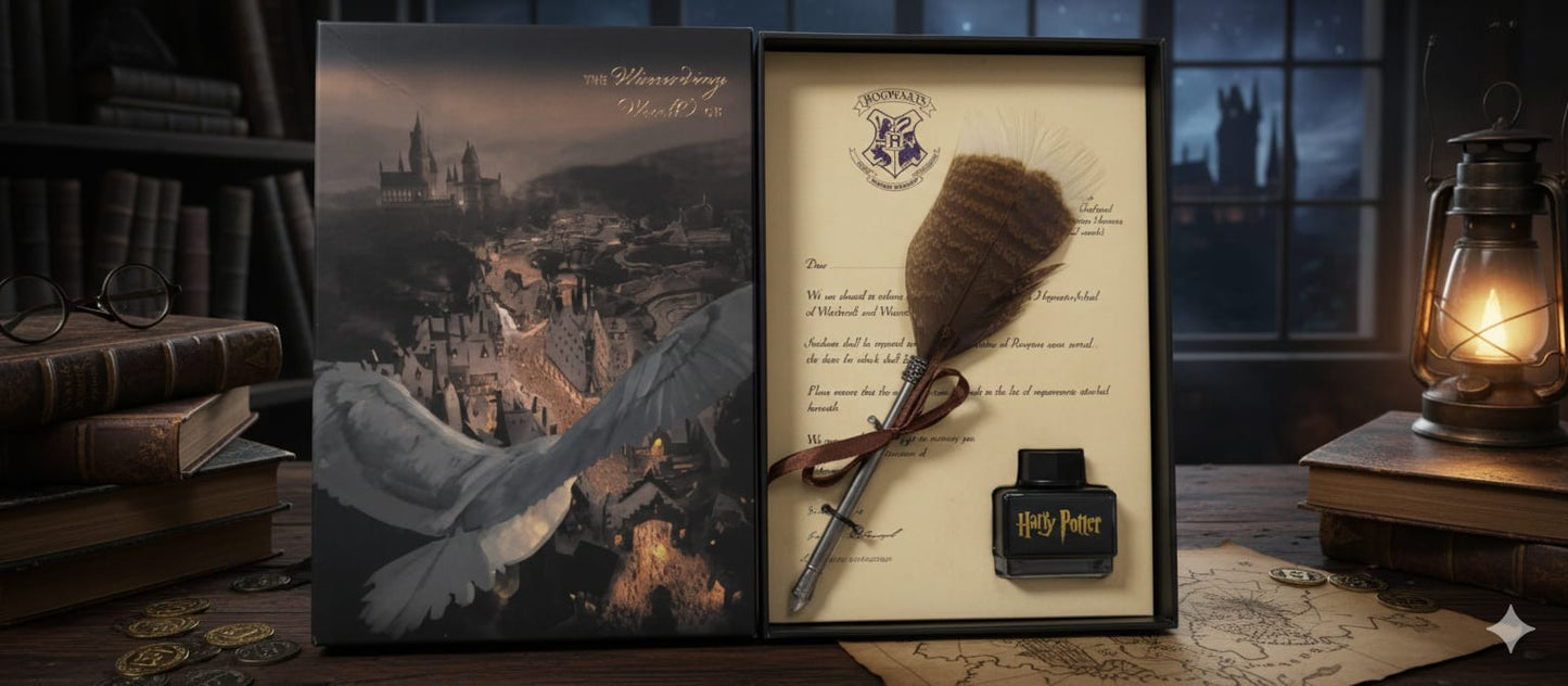 Harry Potter Inspired Quill Pen Set with Feather Dip Pen and Ink Bottle, Wizard Theme Gift