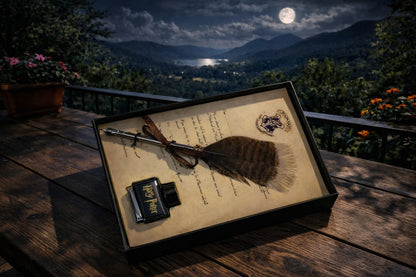 Harry Potter Inspired Quill Pen Set with Feather Dip Pen and Ink Bottle, Wizard Theme Gift