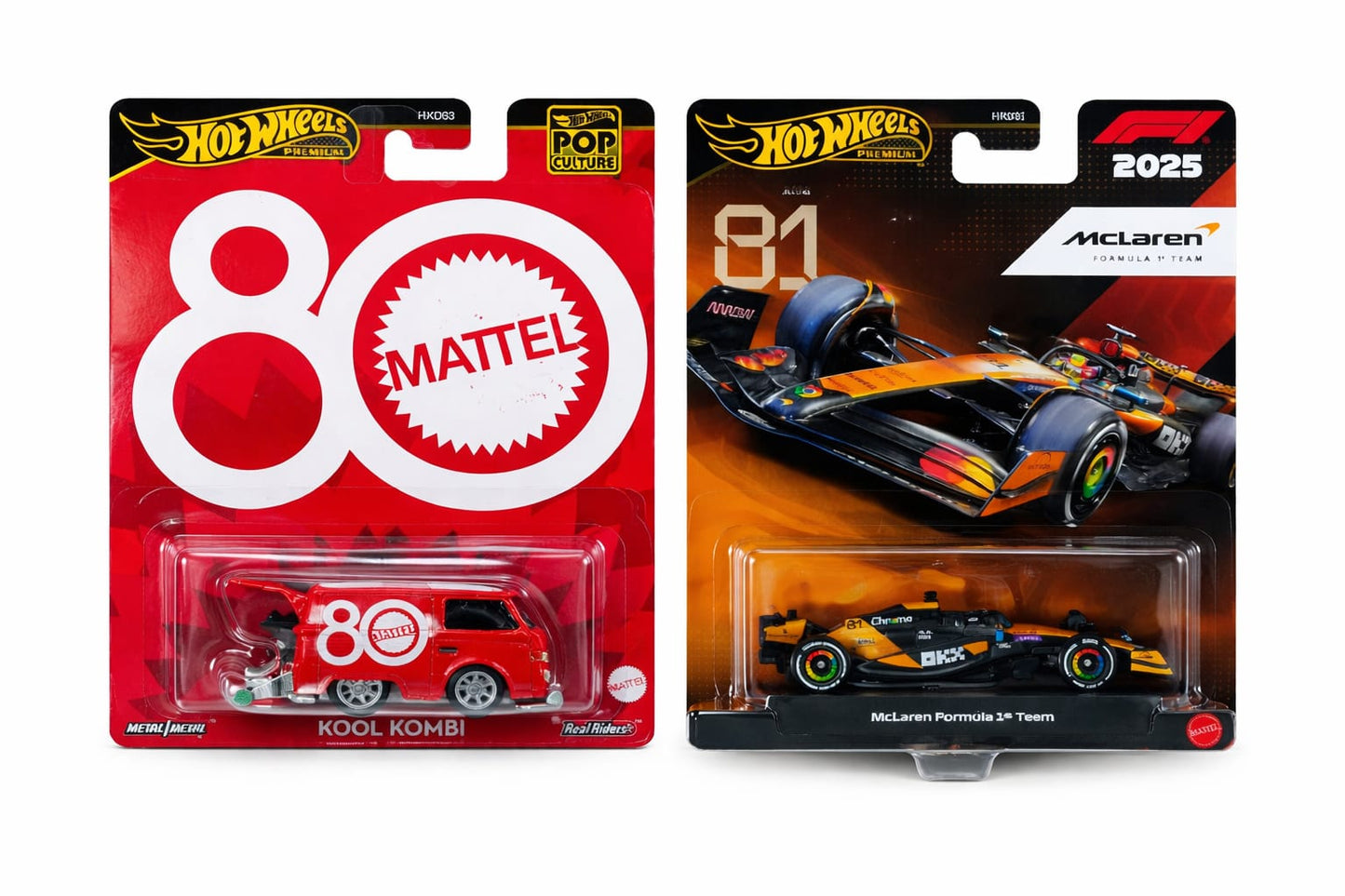 Hot Wheels Premium F1 No.81 McLaren Formula 1 Team 2025 & Kool Kombi Bus – Real Riders Die-Cast Collector Set(2 Pcs)( Cod Not Available)