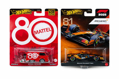 Hot Wheels Premium F1 No.81 McLaren Formula 1 Team 2025 & Kool Kombi Bus – Real Riders Die-Cast Collector Set(2 Pcs)( Cod Not Available)