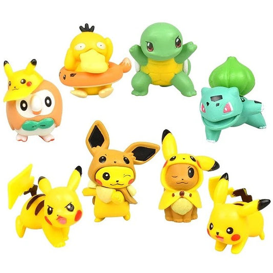 Pokemon Mini Figure Set (Pack of 8) | Pikachu, Bulbasaur, Squirtle & Friends | Cute Anime Collectible Toys | Desk Decor Figures for Kids