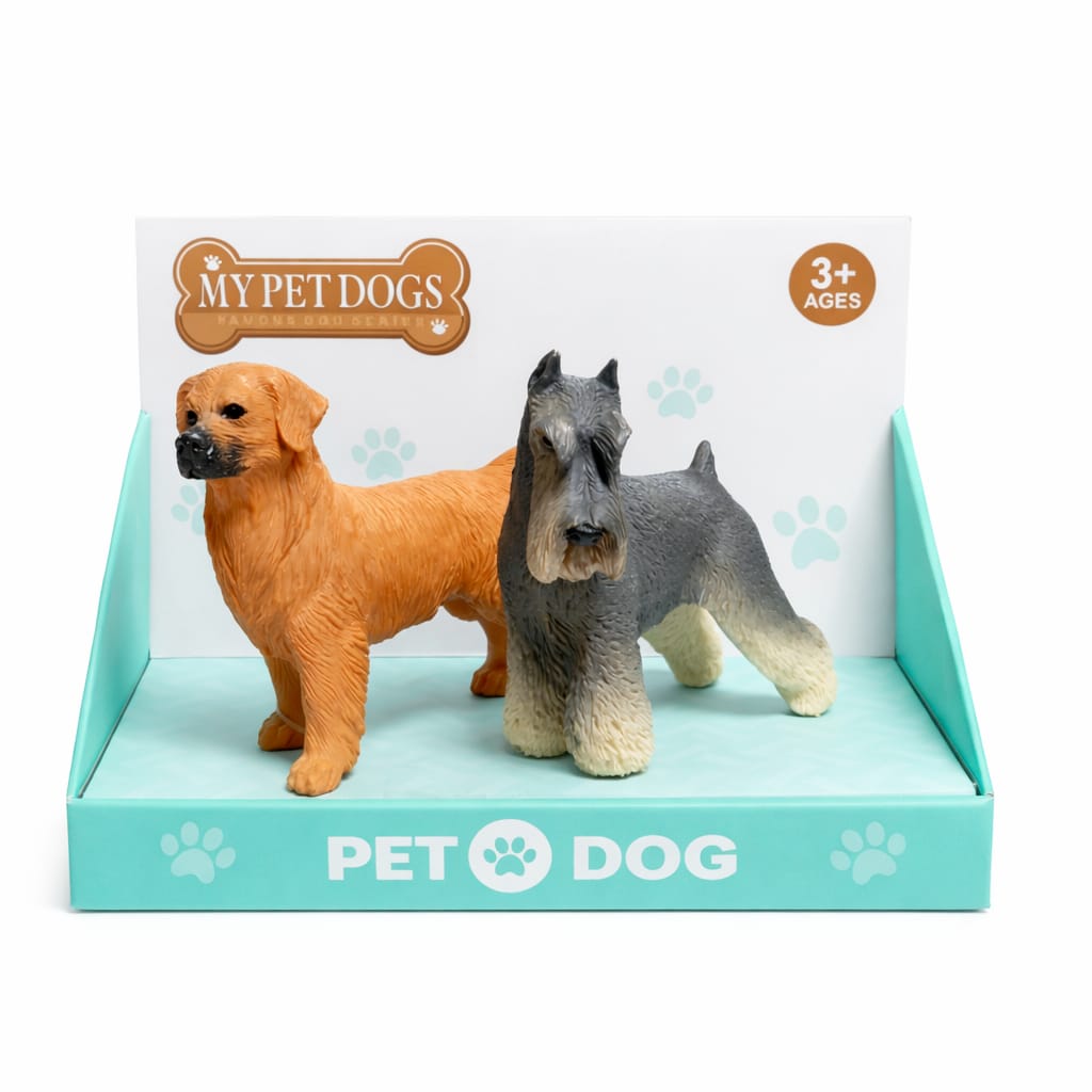Dog Figure Toy Pack of 2 – Golden Retriever & Miniature Schnauzer | Realistic Pet Dog Animal Model | Kids Educational Toy | Desk Decor Collectible