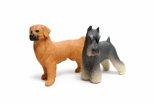 Dog Figure Toy Pack of 2 – Golden Retriever & Miniature Schnauzer | Realistic Pet Dog Animal Model | Kids Educational Toy | Desk Decor Collectible