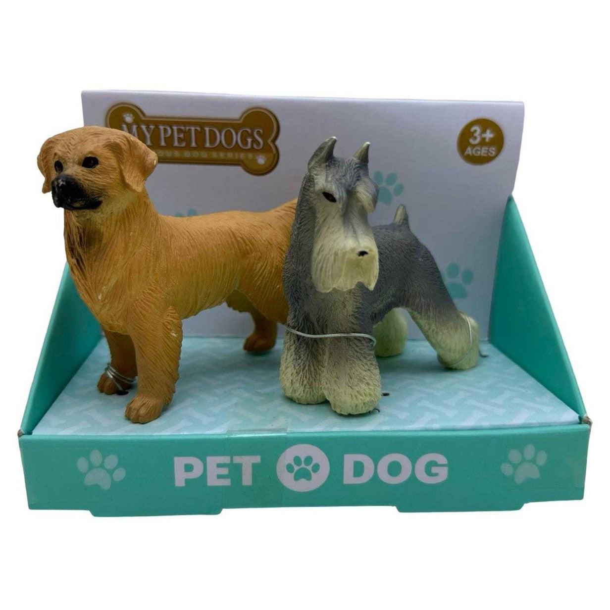 Dog Figure Toy Pack of 2 – Golden Retriever & Miniature Schnauzer | Realistic Pet Dog Animal Model | Kids Educational Toy | Desk Decor Collectible