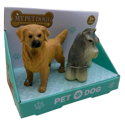 Dog Figure Toy Pack of 2 – Golden Retriever & Miniature Schnauzer | Realistic Pet Dog Animal Model | Kids Educational Toy | Desk Decor Collectible