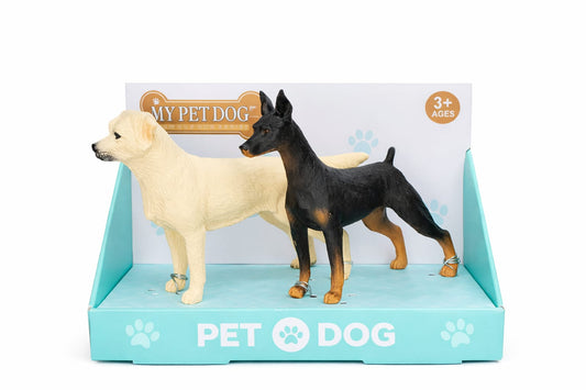 Pet Dog Toy Figure Set of 2 – Golden Retriever & Doberman Pinscher Animal Figurines for Kids, Adults & Office Decoration