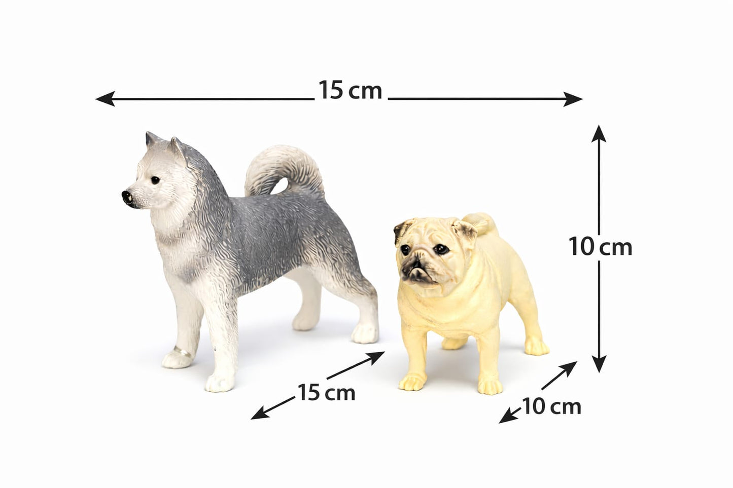 Realistic Dog Figurines Toy Set (Husky & Pug) – Durable Plastic Pet Dog Miniatures for Kids Play & Desk Decoration | Pack of 2