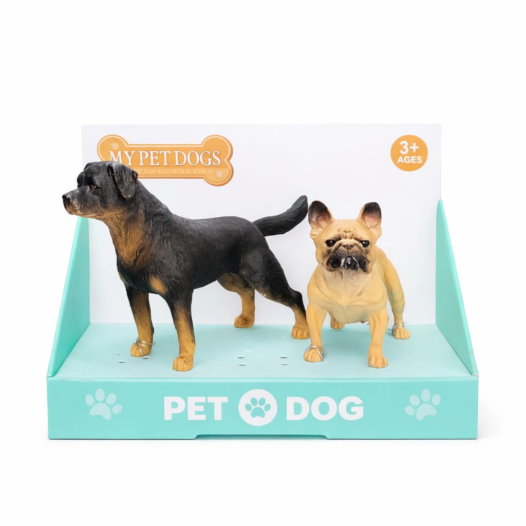 Dog Figure Rottweiler & French Bulldog Toy Set of 2 | Realistic Plastic Dog Statue for Kids Play, Desk Decoration & Gift