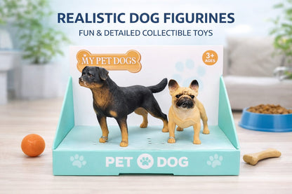 Dog Figure Rottweiler & French Bulldog Toy Set of 2 | Realistic Plastic Dog Statue for Kids Play, Desk Decoration & Gift