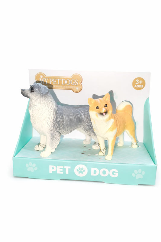 Realistic Pet Dog Toy Set – Decorative Dog Figurines for Kids | Plastic Animal Toy Set | Cute Dog Showpiece Gift for Kids (2 Dogs Pack)